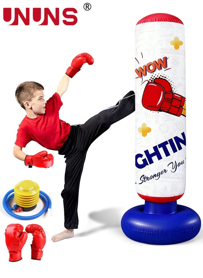 UNUNS Punching Bag For Kids,Inflatable Boxing Punch Bag With Gloves And Pump,Inflatable Tumbler Toy For Boys Girls,Beginner Heavy Punching Bags Sandbag,Reduce Pressure Stress,1.6M Alphabet - Image 1